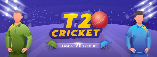 Sticker Style T20 Cricket Text Red Ball Helmets Faceless Players — Vector de stock