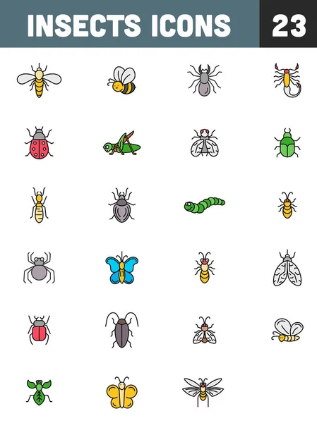 Kleurrijke Insect Pictogrammen Witte Achtergrond — Stockvector