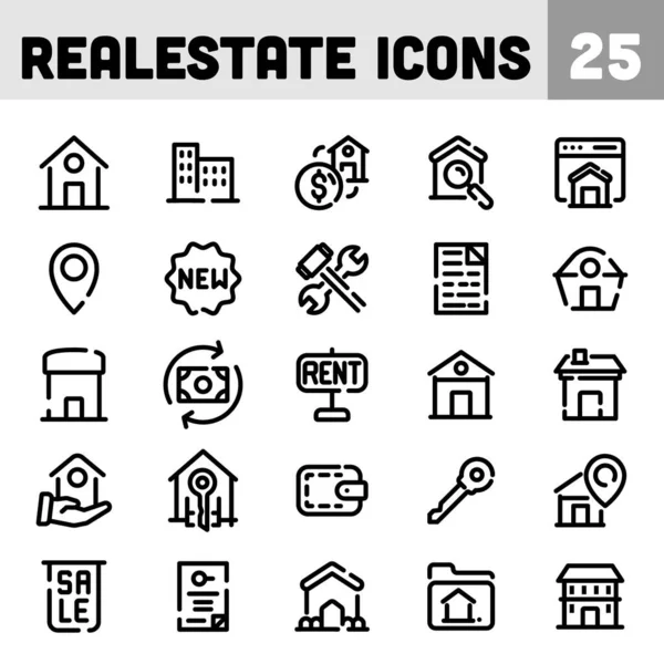 Real Estate Icons Black Line Art — Stock Vector