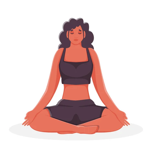Character Young Girl Meditating Lotus Pose — Stock Vector