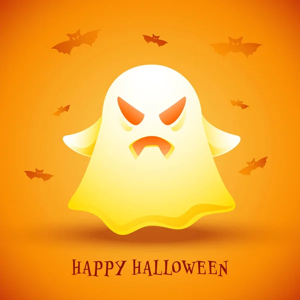 Feliz Diseño Póster Halloween Con Fantasmas Dibujos Animados Brillantes Murciélagos — Archivo Imágenes Vectoriales