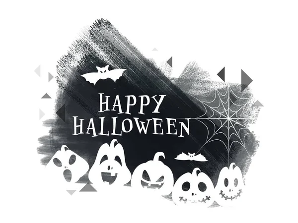 Texto Halloween Feliz Com Abóboras Assustadoras Teia Aranha Morcegos Voadores — Vetor de Stock