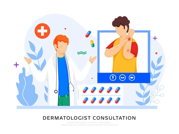 Disegno Poster Basato Sul Concetto Consultazione Dermatologica Paziente Del Fumetto — Vettoriale Stock