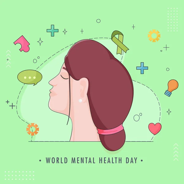 Día Mundial Salud Mental Diseño Cartel Con Carácter Cara Mujer — Archivo Imágenes Vectoriales
