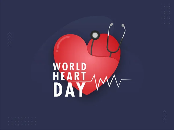 Red Paper Cut Heart Stethoscope Blue Background World Heart Day — Stock Vector