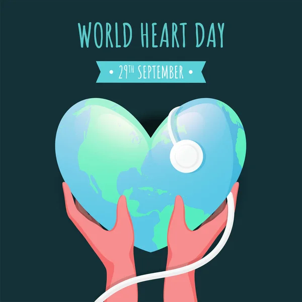 Human Hand Holding Glossy Heart Shaped Earth Checkup Stethoscope Green — стоковий вектор