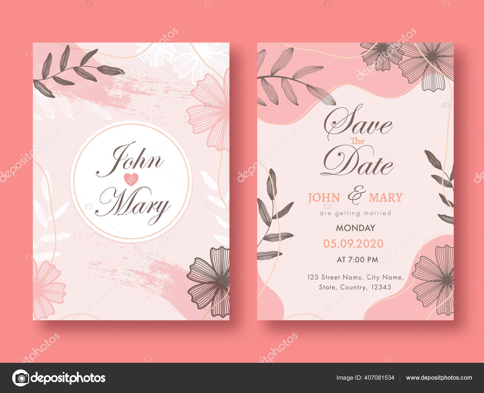 Floral Pink Wedding Invitation Card Template Layout Event Details With Event Invitation Card Template