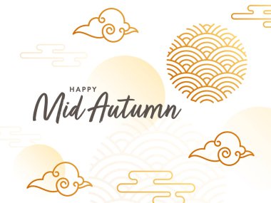 Beyaz Üst üste binen Yarı Çember Arkaplanda Çizgi Sanat Bulutlarıyla Mutlu Sonbahar Yazı Tipi.