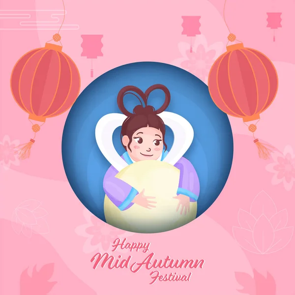 Happy Mid Autumn Festival Poster Design Avec Déesse Chinoise Lune — Image vectorielle