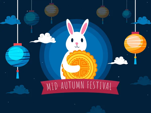 Mid Autumn Festival Poster Design Avec Bande Dessinée Bunny Tenant — Image vectorielle