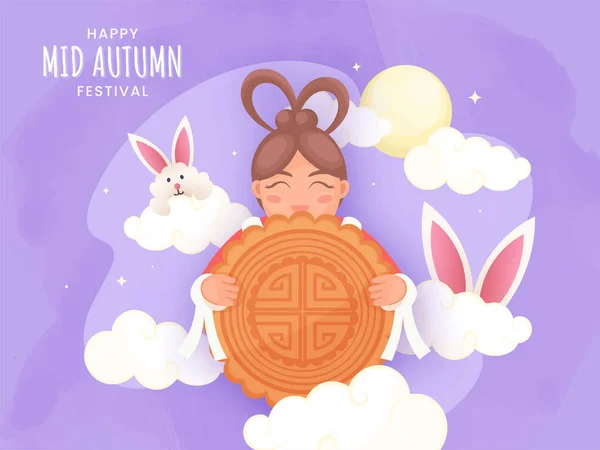 Happy Mid Autumn Festival Poster Design Avec Fille Chinoise Tenant — Image vectorielle