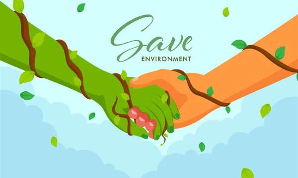 Salvar Conceito Ambiente Com Aperto Mão Entre Mão Humana Verde —  Vetores de Stock