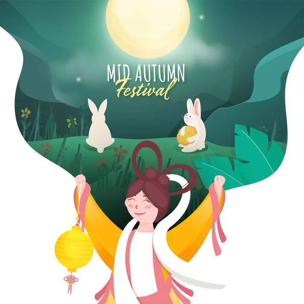 Mid Autumn Festival Poster Design Avec Déesse Chinoise Chang Tenant — Image vectorielle