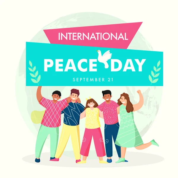 21St September International Peace Day Poster Design Cheerful Young Boys — Stock Vector