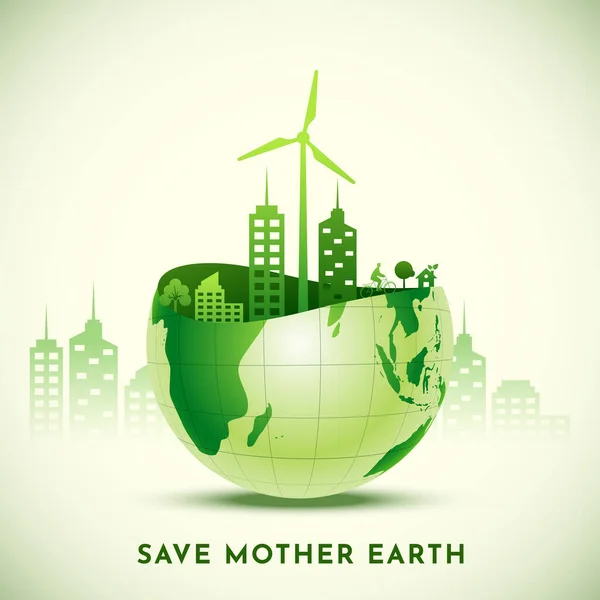 Mother Earth Concept Avec Eco City View Glossy Half Globe — Image vectorielle