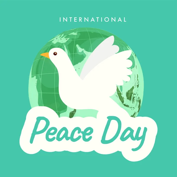 International Peace Day Poster Design Dove Bird Earth Globe Green — Stock Vector