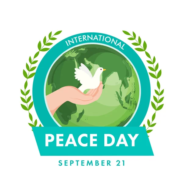 Σεπτεμβρίου Διεθνής Ημέρα Ειρήνης Concept Ανθρώπινο Χέρι Holding Περιστέρι Φύλλα — Διανυσματικό Αρχείο