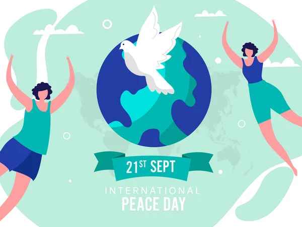 International Peace Day Poster Design Faceless Young Girls Dancing Jumping — Stock Vector