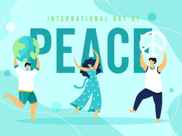 Cartoon Young Girl Boys Dancing Earth Globe Peace Symbolism Light — Stock Vector