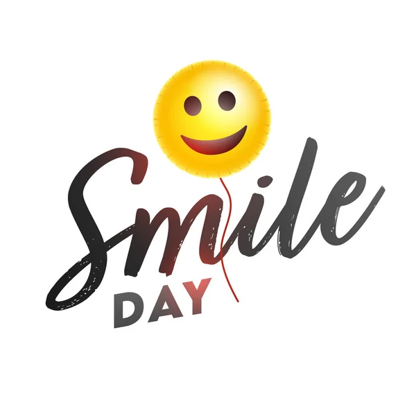 Smile Day Κείμενο Γυαλιστερό Smiley Emoji Μπαλόνι Λευκό Φόντο — Διανυσματικό Αρχείο