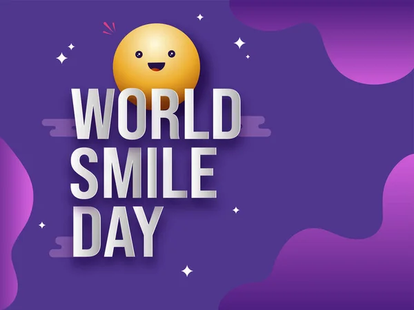 Paper Cut World Smile Day Tekst Met Glossy Smiley Face — Stockvector