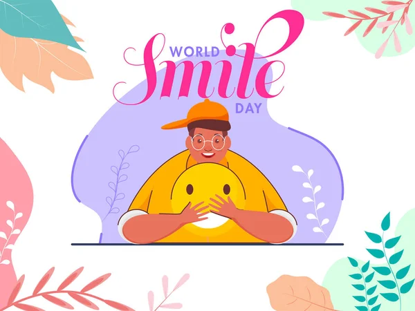 Dünya Gülme Günü Posteri Tasarımı Gülen Bir Emoji Beyaz Arkaplanda — Stok Vektör