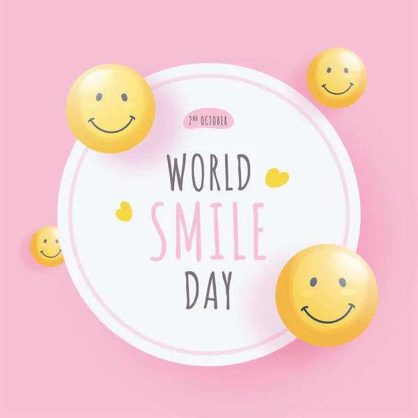 Texto Del Día Mundial Sonrisa Con Caras Emoji Sonrientes Brillantes — Archivo Imágenes Vectoriales