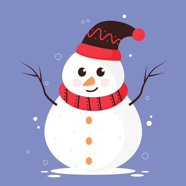 Cartoon Snowman Woolen Hat Scarf Blue Background — стоковый вектор