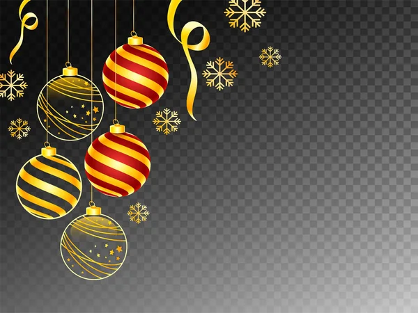 Černé Ping Pozadí Zdobené Visící Vánoční Koule Zlaté Vločky — Stockový vektor