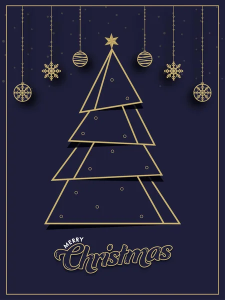 点缀在紫色背景上的星星 挂在树上的灌木和雪花 作为圣诞快乐的背景 — 图库矢量图片