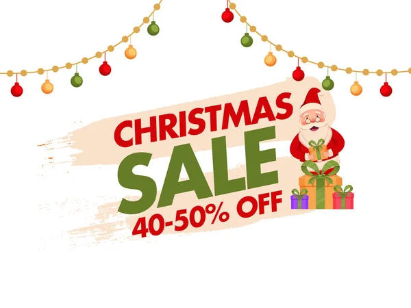 Christmas Sale Poster Design Discount Offer Cartoon Santa Claus Holding — 스톡 벡터