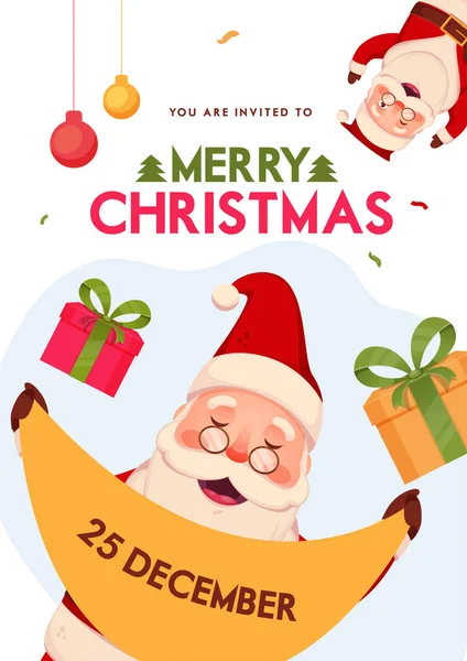Καλά Χριστούγεννα Πρότυπο Flyer Σχεδιασμός Χαρούμενα Δύο Santa Claus Κουτιά — Διανυσματικό Αρχείο