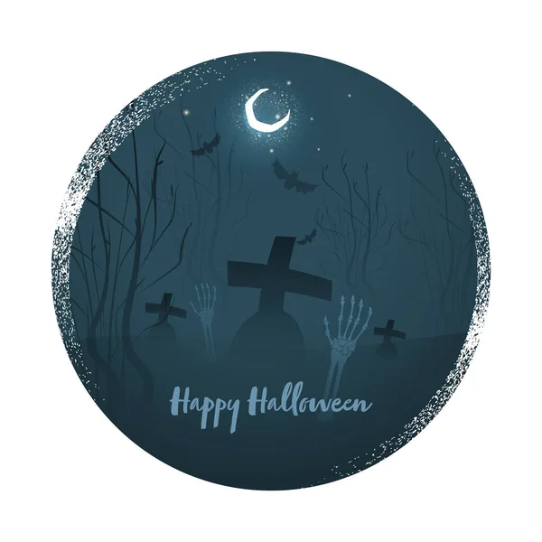 Felice Halloween Poster Design Con Mani Scheletro Luna Mezzaluna Sfondo — Vettoriale Stock
