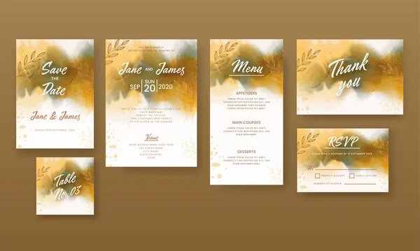 Hochzeitseinladungskarte Mit Date Veranstaltungsort Menü Danke Tisch Nein Rsvp Details — Stockvektor