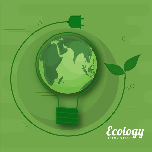 Light Bulb Shape Earth Globe Eco Plug Green Background Ecology — 스톡 벡터