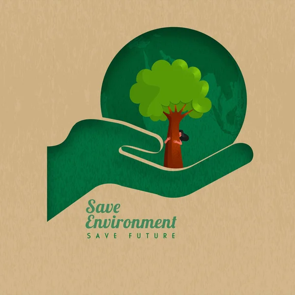 Environment Future Concept Based Poster Design Met Human Hand Holding — Stockvector