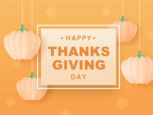 Glad Thanksgiving Day Text Ljus Orange Bakgrund Dekorerad Med Hängande — Stock vektor