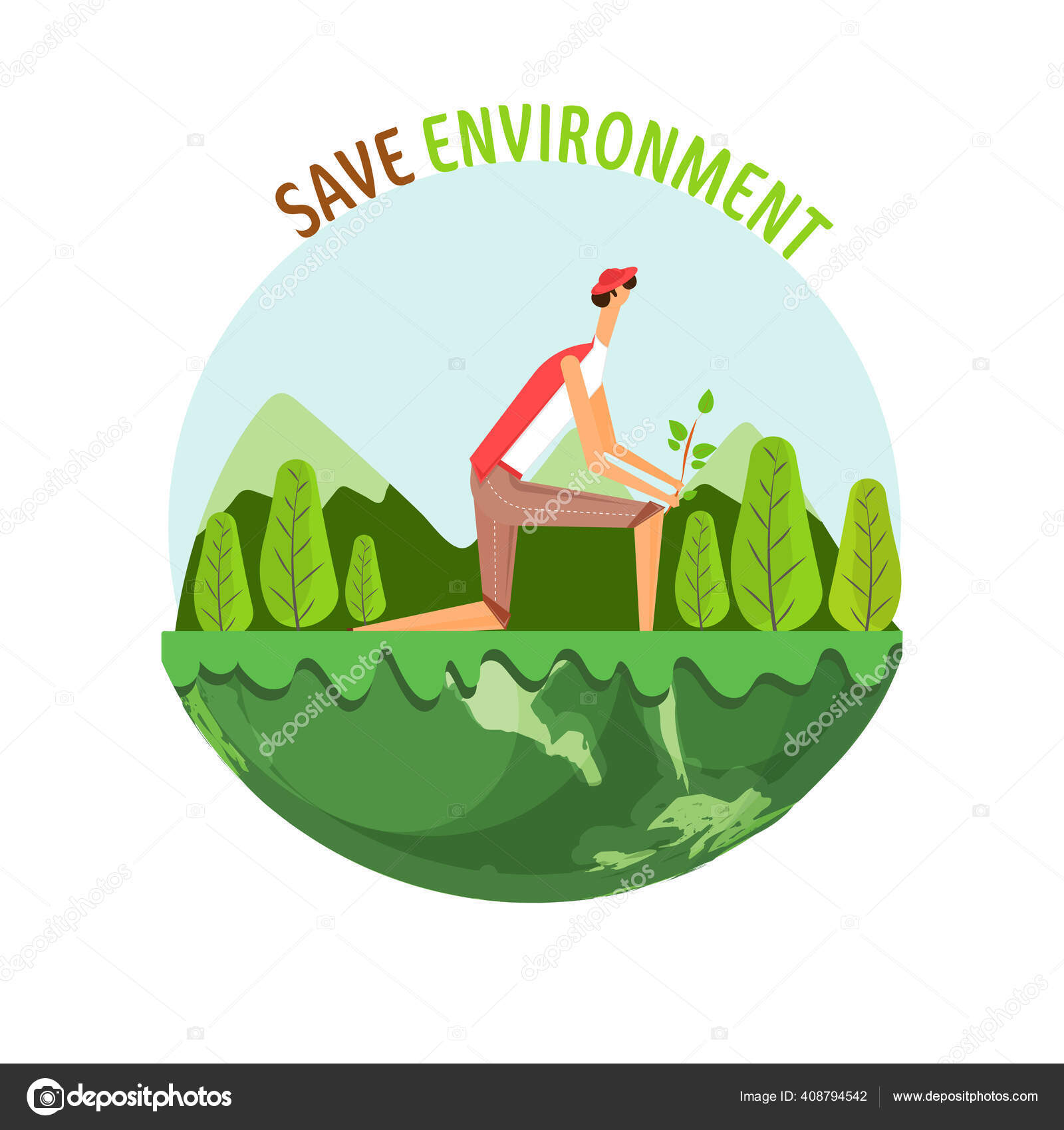 Cartoon Man Gardening Half Green Globe Environment Concept Stock Vector by  ©alliesinteract 408794542