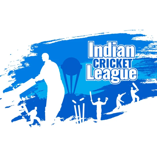 Sticker Style Indian Cricket League Text Silhouette Cricketers Playing Pose — Stock Vector