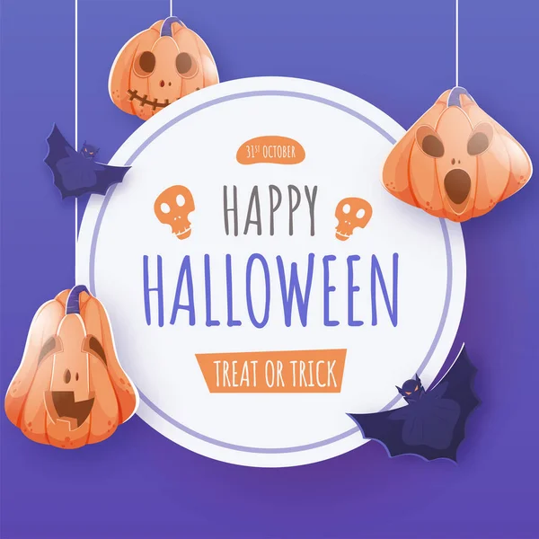 Happy Halloween Treat Trick Texte Sur Cadre Circulaire Blanc Avec — Image vectorielle