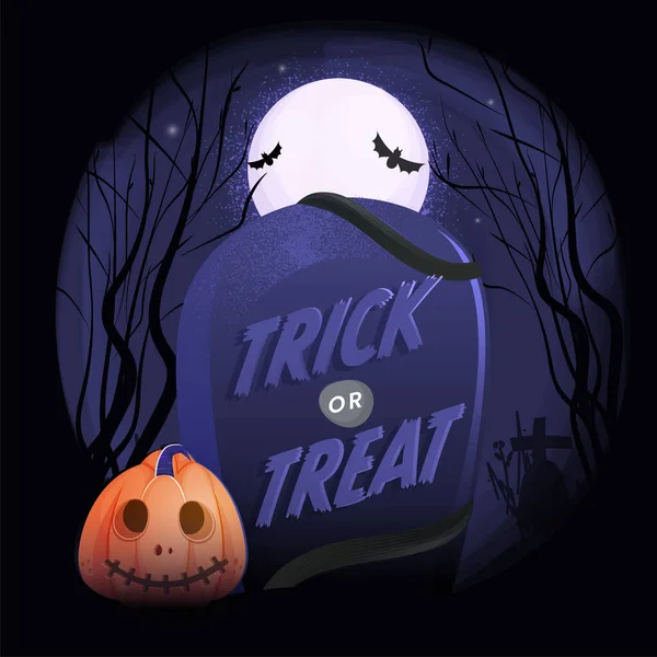 Spooky Trick Treat Text Graveyard Jack Lantern Full Moon Forest — Stock Vector