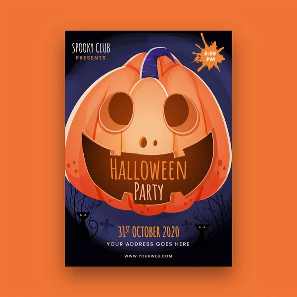 Halloween Party Template Flyer Design Spooky Pumpkin Venue Részletek — Stock Vector