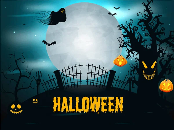 Yellow Dripping Halloween Font Com Jack Lanternas Mãos Esqueleto Fantasma —  Vetores de Stock