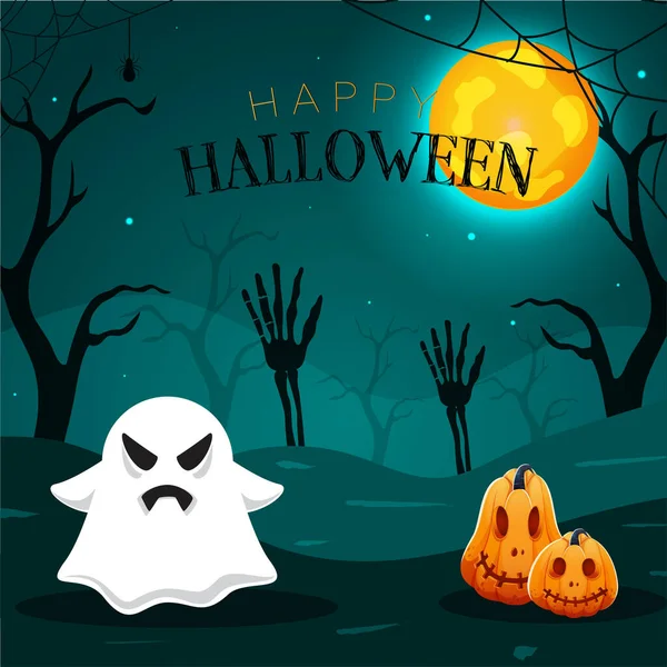 Design Cartaz Halloween Feliz Com Fantasma Dos Desenhos Animados Jack —  Vetores de Stock