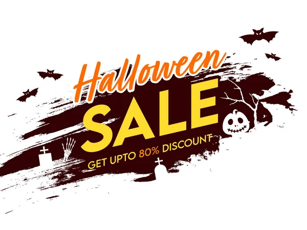 Halloween Sale Poster Design Discount Flying Bats Brush Stroke Effect — Stock Vector