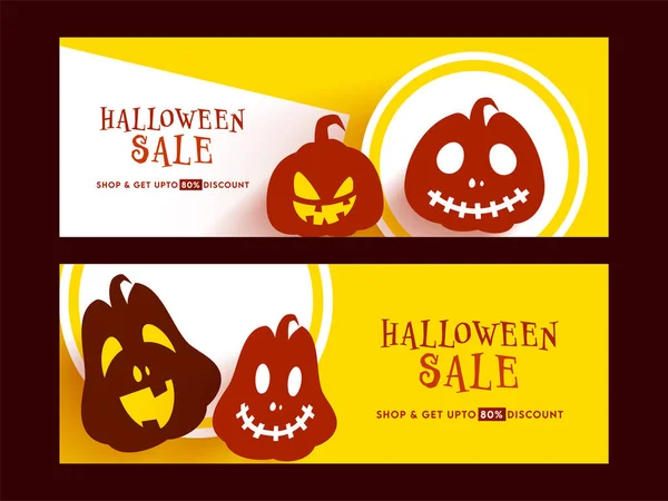 Halloween Sale Header Banner Design Set Discount Offer Jack Lanterns — стоковый вектор