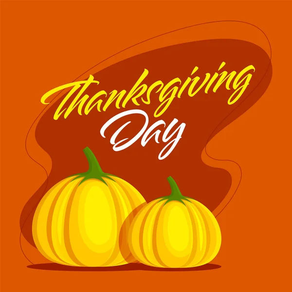Thanksgiving Day Font Med Pumpor Orange Bakgrund — Stock vektor