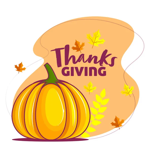 Thanksgiving Day Poster Design Pumpkin Autumn Leaves Light Orange White — Stock Vector