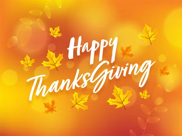 Happy Thanksgiving Font Autumn Leaves Orange Blurred Fundo —  Vetores de Stock