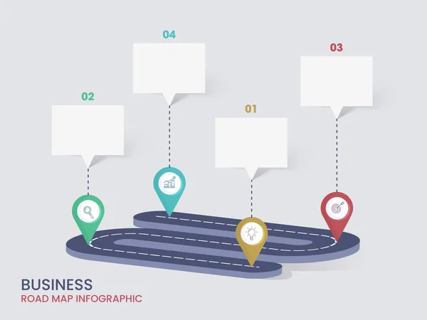 Diseño Infografía Hoja Ruta Negocios Con Pasos Cuadro Chat Vacío — Vector de stock